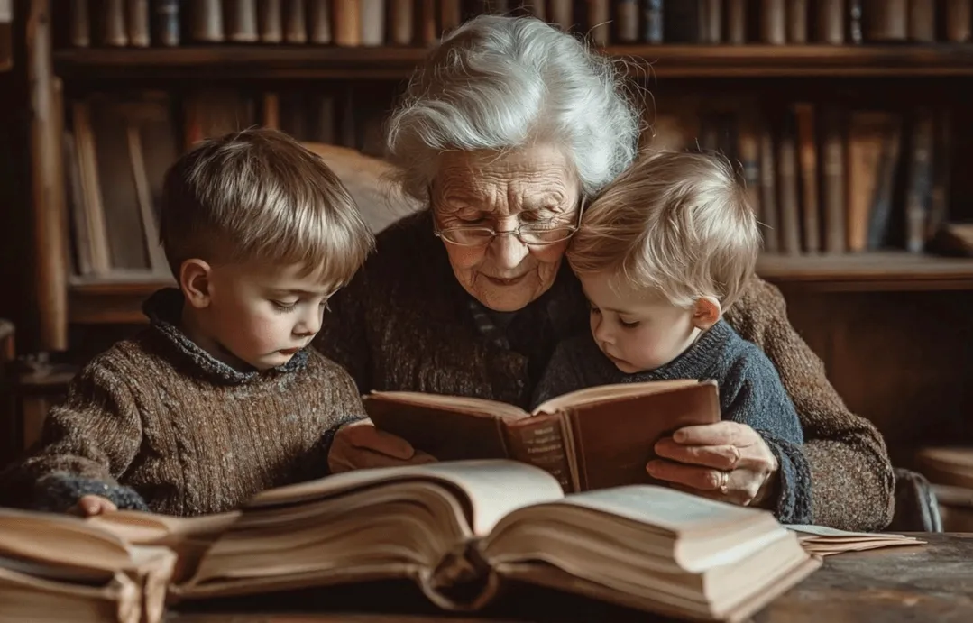A happy senior with family