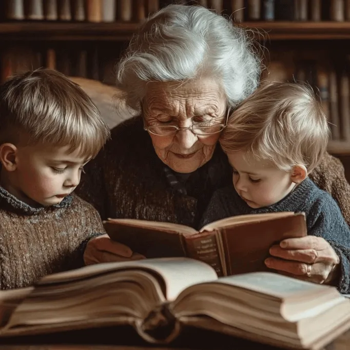 A happy senior with family